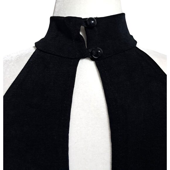 Black Bodycon Maxi Dress Womens L Brief Encounter Cold Shoulder High Neck Long S - Picture 11 of 13